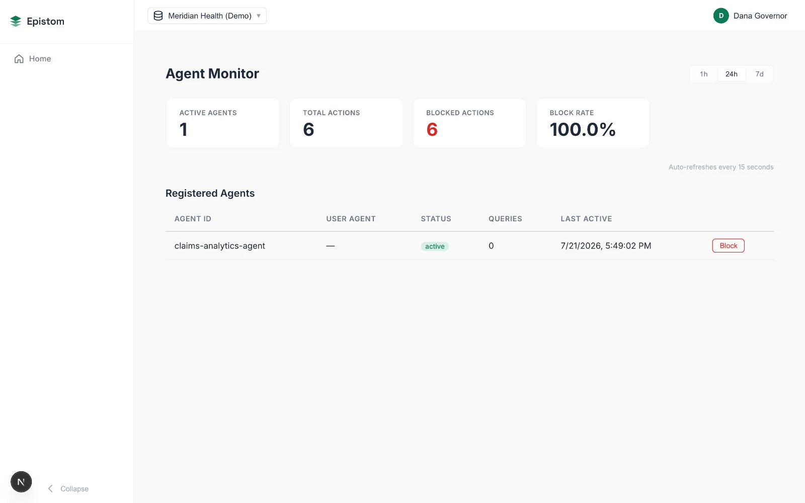 Control console: registered agents with trust levels and kill switch